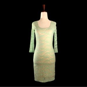 seafoam green floral lace midi dress, SIZE S